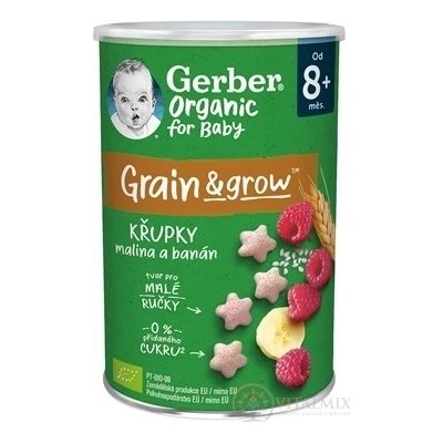 Gerber Organic CHRUMKY Ryžovo-pšeničné s malinami a banánom 35 g