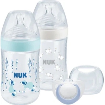 Nuk kojenecký set Nature Sense láhev s ukazatelem teploty a dudlík modrá 260 ml