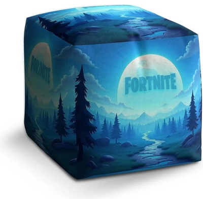 Sablio Taburet Cube FORTNITE Modré údolie s mesiacom: 40x40x40 cm