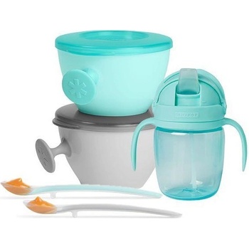 SKIPHOP Set jedálenský s om Easy-Feed Mealtime Set Teal Grey 6m+ 5 ks
