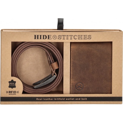 Hide & stitches Darčekový set opasok a peňaženka Idaho hnedý
