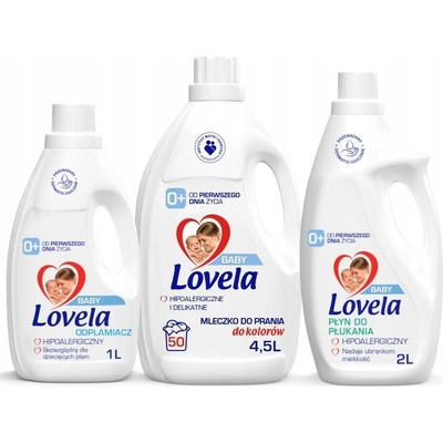 Lovela sada Baby prací mléko na barevné prádlo 4,5 l + aviváž 2 l + odstraňovač skvrn 1 l