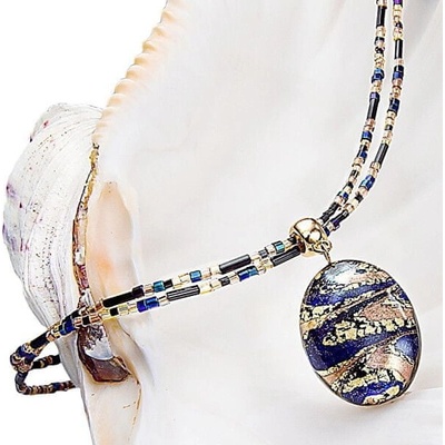 Lampglas Úžasný dámsky náhrdelník Egyptian Queen s perlou s 24 karátovým zlatom NP28