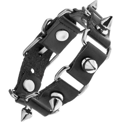 Šperky eshop nastavitelný náramek z černé umělé kůže a oceli okované ostny Y41.17