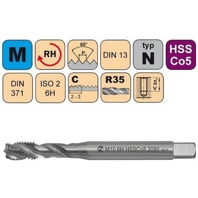NÁSTROJE CZ Závitník strojní M3,5x0,6 ISO2 HSSCo5 DIN 371 RSP35 - 2050 - CZZ2050-M3,5-ISO2