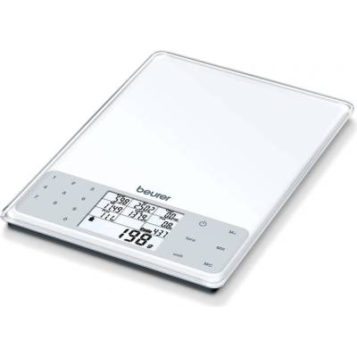 Beurer DS 61 везна за хранителен анализ, Хранителни и енергийни стойности за 950 запазени храни (kcal, kJ, мазнини, хлебни единици, протеини, въглехидрати и холестерол) и място за 50 персонализирани места в паметта, 5 кг / 1 гр (4211125709051)