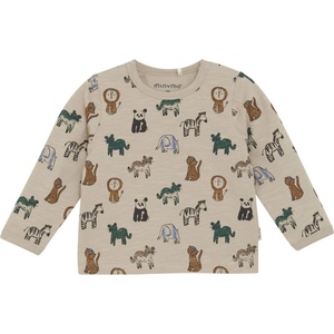 Minymo Детска блуза с дълъг ръкав Minymo Kid's T-Shirt L/S AOP Longsleeve - Oxford Tan / Animals - размер 62 (EU) (704-5408-0412)