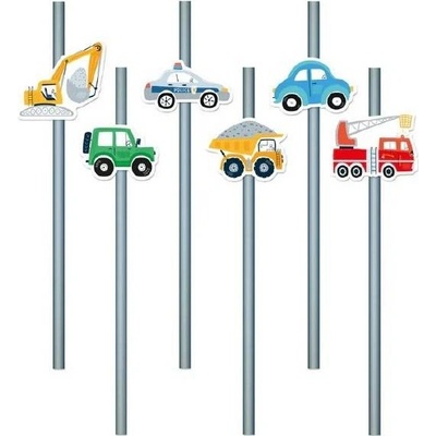 Party Pal Papírová brčka Dopravní prostředky 19,5 cm 6 ks