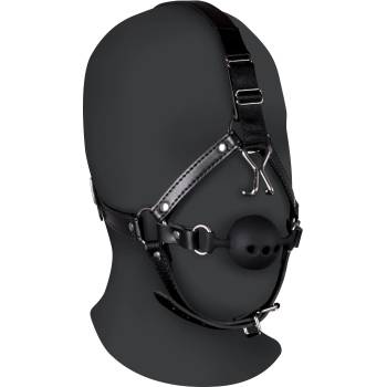 Ouch! Xtreme Head Harness with Breathable Ball Gag and Nose Hooks Black