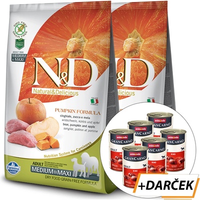 N&D Grain Free Pumpkin Adult Medium / Maxi boar & apple 2 x 12 kg