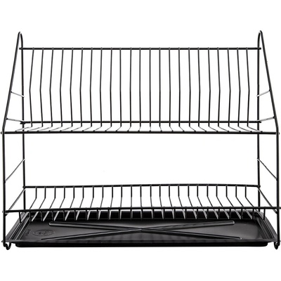 Dvoupatrový odkapávač na nádobí 50 cm, černý, s odkapávací táckou