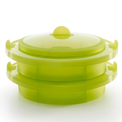 Lekue Съд за готвене на пара в микровълнова Lekue 1010195, 2 нива, Съвместим с тенджери Ø19-22 см, Плътно прилепване, -60/+220°C, Силикон, Зелен (1010195)