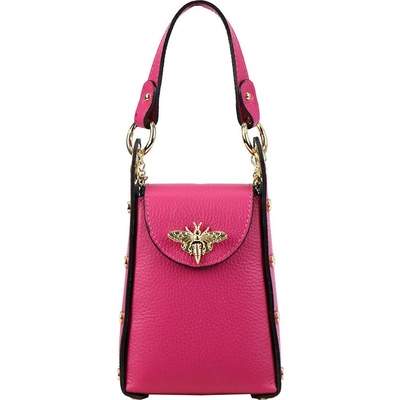 Malá ružová imidžová kožená kabelka do ruky s brošňou