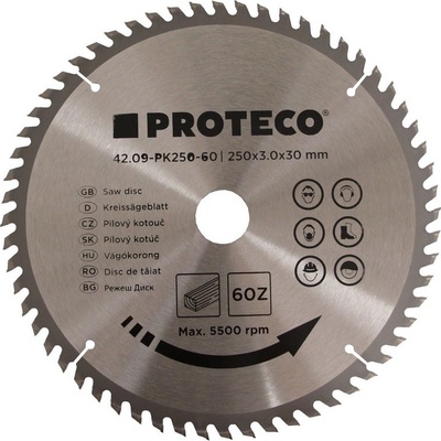 Proteco 09-PK250-60 kotouč pilový SK 250x3.0x30 60z + redukce 30/20 mm 42.09-PK250-60