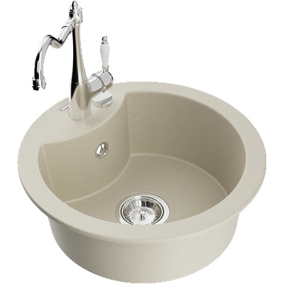 Mexen Diego гранитна мивка с 1 корито с кухненски смесител Carla, бежова (6512-69-670700-00)