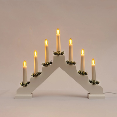 Adventní svícen dřevěný bílý se žlutou LED Filament "žárovkou" 7x34V/0,2W