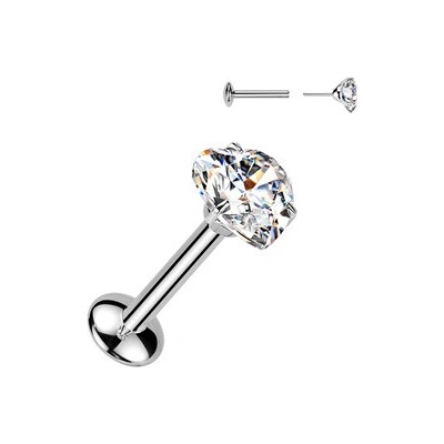 Šperky4U Piercing do brady PUSH IN labreta TITAN Moissanit 0.5ct TM017