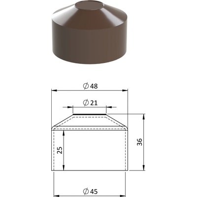 Vnější krytka kulatá ø 45 mm, plastová PE, hnědá