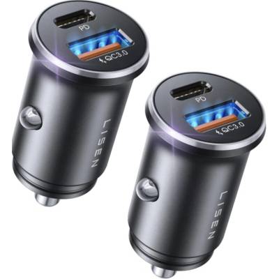Lisen Зарядно за кола (YL0223080037) (2 броя) - Lisen - USB, Type-C, PD36W, Q3.0, 12V/24V - Черно
