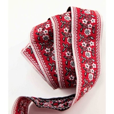 Krojová stuha - červená s bílými květinkami - šíře 3 cm – Zboží Dáma