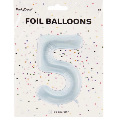 PartyDeco Fóliový balón Číslo 5 svetlomodrý 86cm