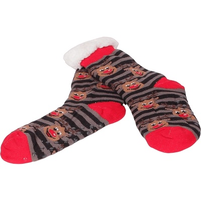 Мъжки коледни чорапи на райе в черно и сиво с еленчета