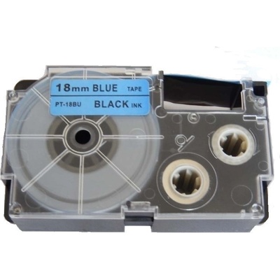 Compatible Съвместима лента с Casio XR-18BU1, 18mm x 8m черен печат / син фон (XR18BU)