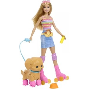 Mattel Барби: Комплект с ролери за разходка на куче - руса кукла (jmj44)
