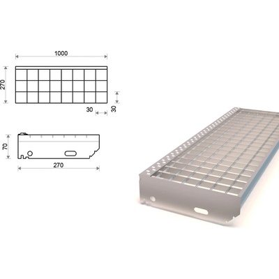 Pozinkovaný schodišťový stupeň protiskluzový 1000x270 mm, oko 30x30 mm – Zboží Mobilmania