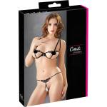 Cottelli Collection - дамски комплект с бродирани чашки - черен, с бляскав ефект (22128381021)