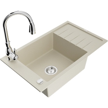 Mexen Elias гранитна мивка с 1 отделение с отцедник и кухненски смесител Savita, бежов - 6511-69-672601-00 (6511-69-672601-00)