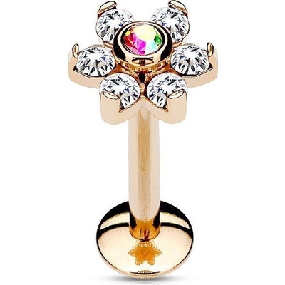 S4U Zlacený piercing do brady labreta kytička (1,2 x 8 mm) LB1079-1208