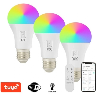 IMMAX LED žiarovka NEO LITE 3x Smart žiarovka LED E27 9W RGB+CCT, stmievateľná, WiFi, Beacon, DO 07712CDO