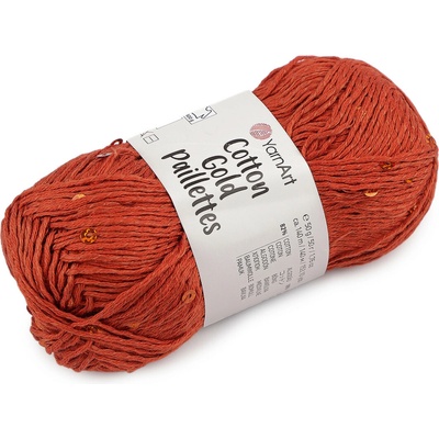 Pletací příze Cotton Gold Paillettes s flitry 50 g Varianta: 9 (7117) rezavá, Balení: 1 ks 60515/156439/285992