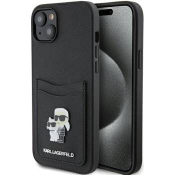 KARL LAGERFELD Кейс Karl Lagerfeld KLHCP15SSAPKCNPK за iPhone 15 6.1"", черен / черен, твърд, Saffiano Cardslot Karl&Choupette Metal Pin