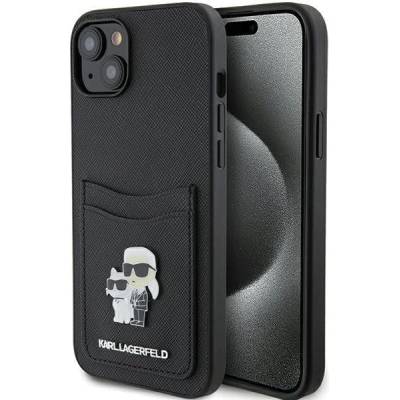 KARL LAGERFELD Кейс Karl Lagerfeld KLHCP15SSAPKCNPK за iPhone 15 6.1"", черен / черен, твърд, Saffiano Cardslot Karl&Choupette Metal Pin