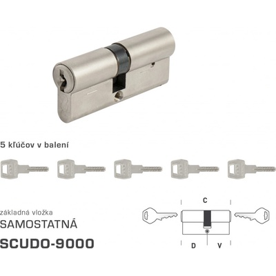 AGB - Vložka SCUDO 9000 S obojstranná cylindrická vložka 35+40 mm + 5x kľúč, NIM Nikel matný