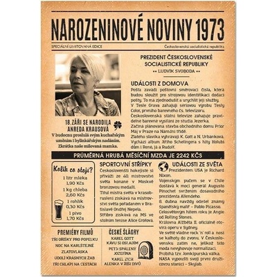Narozeninové noviny 1973 - jednostranné (starší verze)