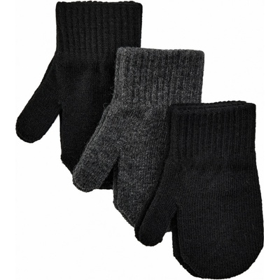 Dětské pletené vlněné palčáky sada 3ks Mikk-Line černá-šedá-černá
