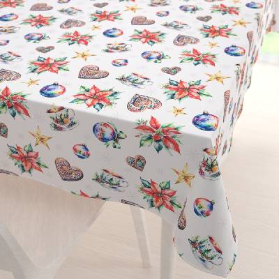 Biante Teflónový obdĺžnikový obrus TF-143 Farebné vianočné motívy na bielom 140x220 cm