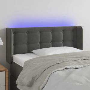 vidaXL LED горна табла за легло, тъмносива, 103x16x78/88 см, кадифе (3123713)