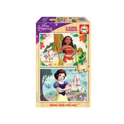 Educa Disney Princess Vaiana + Snow White wood puzzle 2x50pcs