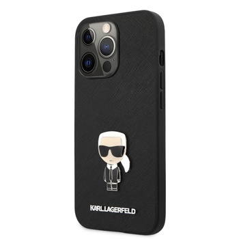 KARL LAGERFELD Ikonik Saffiano Leather Case - дизайнерски кожен кейс за iPhone 13 Pro Max (черен)