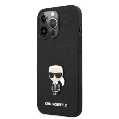 KARL LAGERFELD Ikonik Saffiano Leather Case - дизайнерски кожен кейс за iPhone 13 Pro Max (черен)