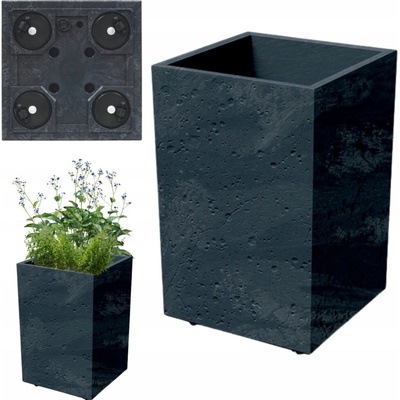 PROSPERPLAST Kvetináč s vložkou na kolieskach SIERRA SQUARE Beton Effect 38,5 cm antracit