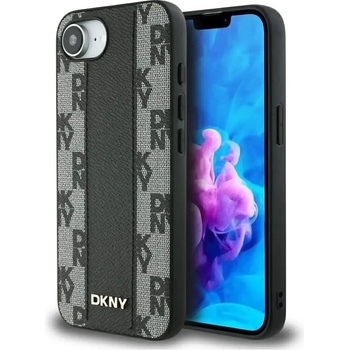 DKNY кожен кариран мономонен калъф MagSafe за iPhone 16e - черен (3666339453954)