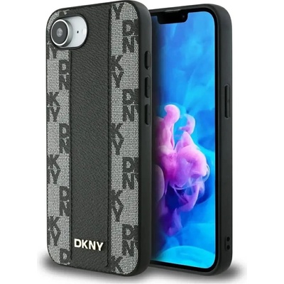 DKNY кожен кариран мономонен калъф MagSafe за iPhone 16e - черен (3666339453954)
