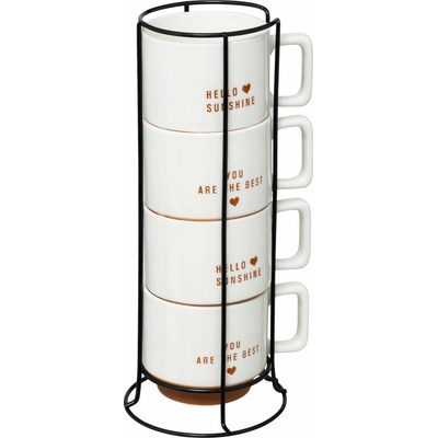 Secret de Gourmet 4 porcelánových hrnků HELLO na kovovém stojanu 4 x 300 ml