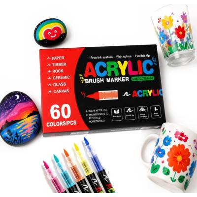žiadna značka AKRYLOVÉ POPISOVAČE 60 KUSOV PISÁKOV NA TEXTIL POPISOVAČE NA KAMENE FIXKY S FARBOU