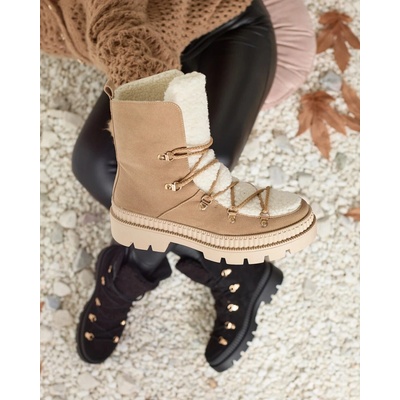 Resti Women's insulated trapper boots with sheepskin in camel Lery Walk hnedé
